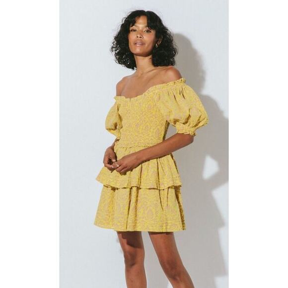 Cleobella Luna Mini Tiered Skirt Dress in Camellia Yellow Size Small - Picture 1 of 9
